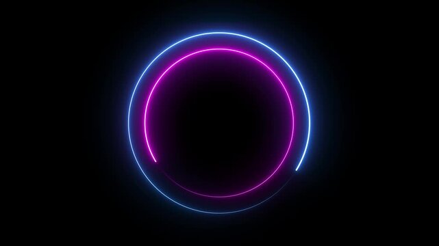 A glowing neon circle pulses and rotates with vibrant colors, creating a dynamic, modern animation that gives a sense of energy and motion.