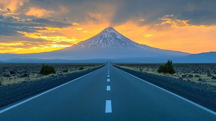 Majestic Volcano Sunset: A Serene Road Trip Through Dramatic Landscapes