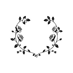 Stylized floral wreath. Black and white wreath with roses.