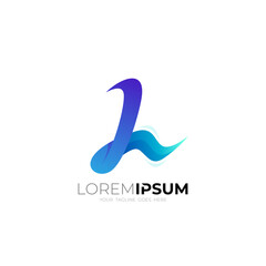 L logo and water wave design combination, blue color