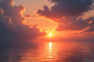 Obraz premium Dramatic cloudscape at dusk, featuring fluffy, cotton-candy clouds against a deep blue sky.