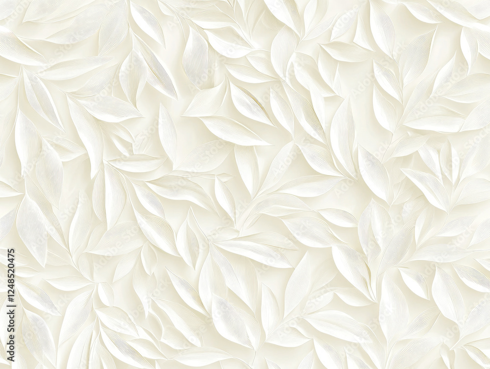 Aufkleber elegant white leaf pattern with seamless texture, creating soft and sophisticated background. intric