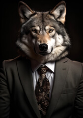 Anthropomorphic Wolf dressed in an elegant suit