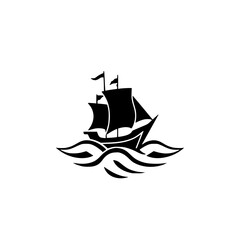 Silhouette of a sailboat navigating wavy seas, representing a ship sailing across black water.