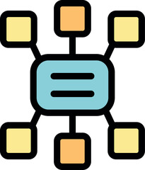 Fototapeta premium Colorful icon representing data integration, connecting various data sources to a central hub for processing and analysis