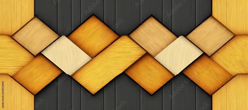 Poster Geometric Wooden Blocks Background, Abstract Design With 3D Effect, Interlocking Shapes And Lines