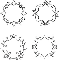 Delicate Flower Frame Designs – Hand-Drawn Line Art Vector