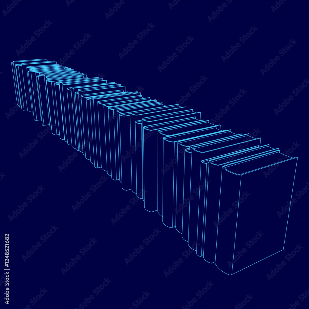 Poster a row of books is shown in a blue color. the books are lined up in a row, and they are all the same 