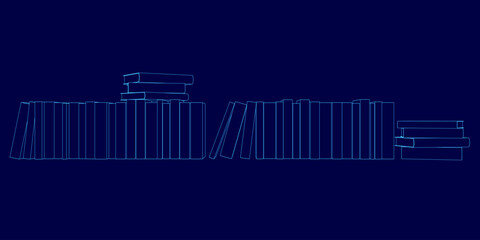 A blue background with a series of lines and shapes that look like books. The lines and shapes are arranged in a way that suggests a library or a bookstore