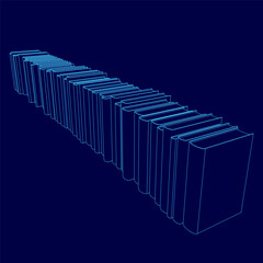 A row of books is shown in a blue color. The books are lined up in a row, and they are all the same size. The books are arranged in a way that they look like they are stacked on top of each other