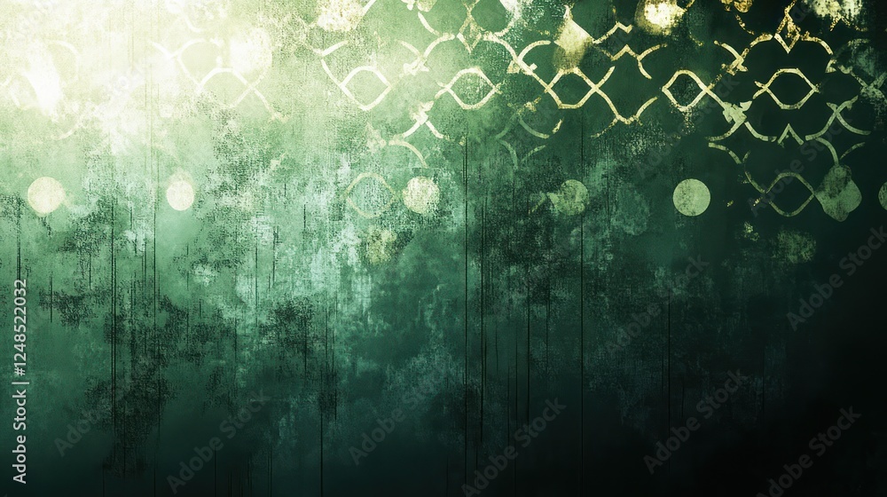 Poster abstract green texture with gold pattern overlay