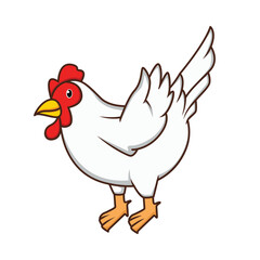Cartoon illustration of a chicken waving its wings like it's calling out to you