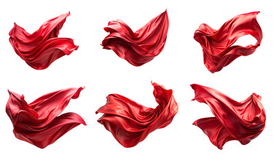 Set of red silk fabric, Red fabric, Luxurious long red silk fabric, Red silk fabric flowing, Cloth red fabric isolated