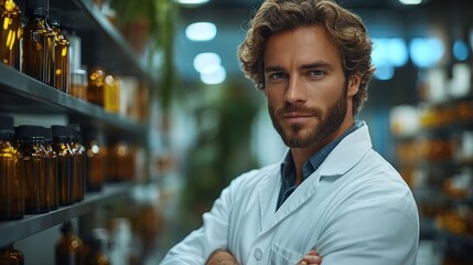 Obraz premium Confident Male Scientist in Laboratory