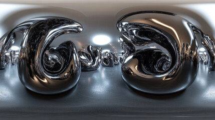Obraz premium Abstract black 360 panorama of curved, shiny surfaces vr environment map. 3D Illustration
