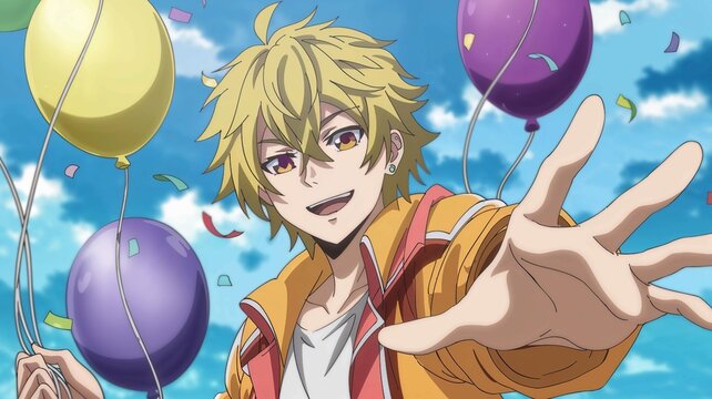 Blonder Mann mit Luftballons