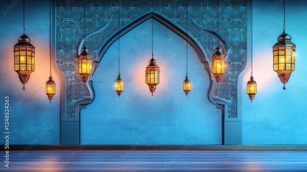 Poster Illuminated Lanterns Hanging in an Ornate Archway Setting