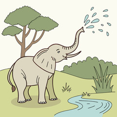 Elephant spraying water with its trunk