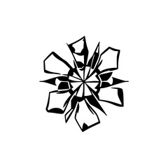 Black and White abstract geometric design of a radial flower, a fractal composed of various segments.