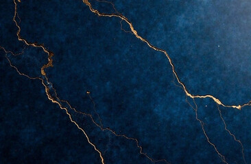 Gold lines in dark blue marble background 