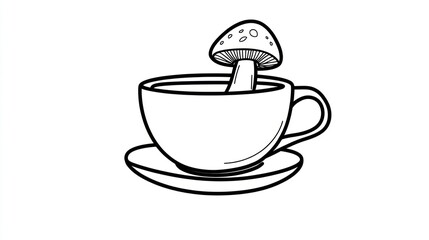 Mushroom teacup, whimsical illustration, white background, fantasy art