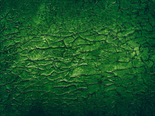 old wall, painted with green paint, cracked with age