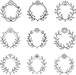 Elegant Floral Frame Line Art Set – Decorative Vector Designs