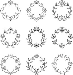 A set of floral frame design line art illustration 