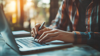 Close-up Of Person Filling Online Survey Form