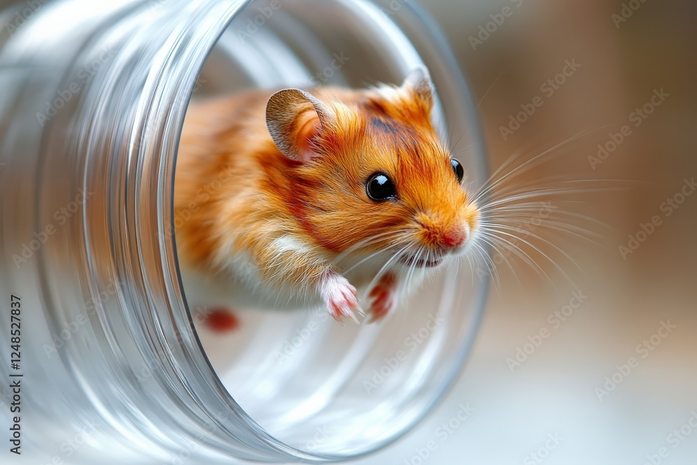 Aufkleber Hamster exploring a glass jar in a soft-lit indoor environment during the afternoon