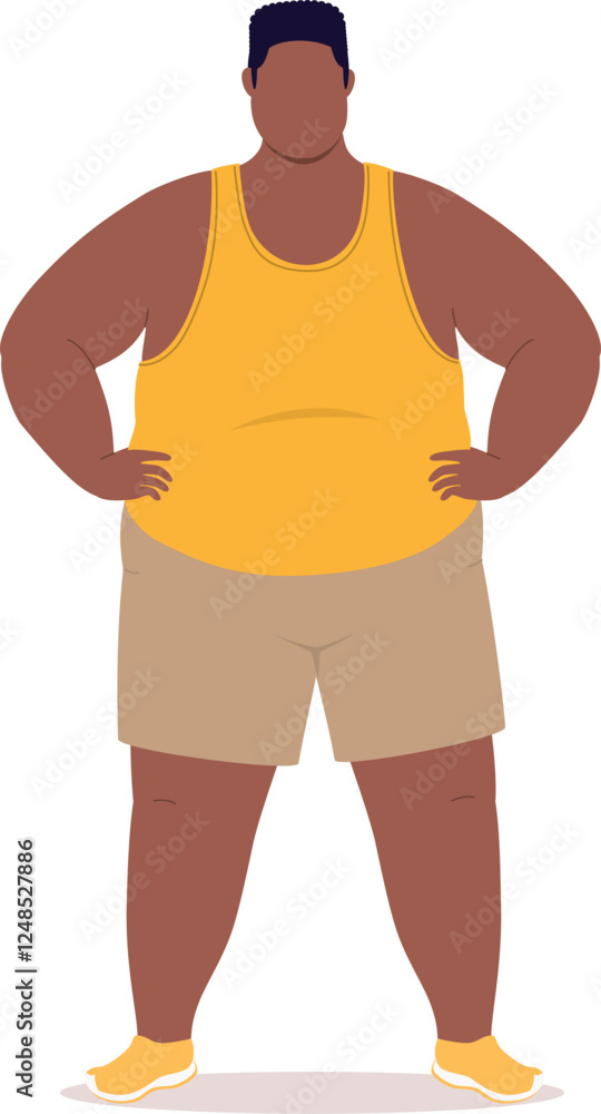 Poster front view of one plus size black man standing with both hands on hips.