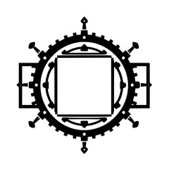 Stylized Clockwork Gear Diagram with Square Center