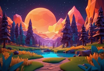 Beautiful and Peaceful Nature Scenery Illustration Landscape Countryside Tranquil Vibrant and Colorful