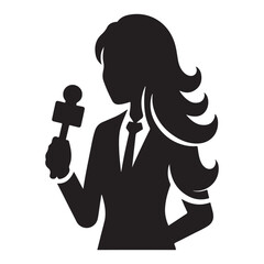Silhouette of a Female News Reporter with Microphone Illustration