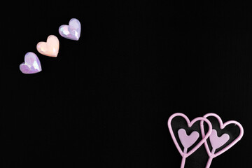 pink heart sign valentine romance love symbol on black background empty copy space