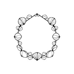 Intricate Outline Circle: Sea Shells And Leaves Decorative Border on White Background