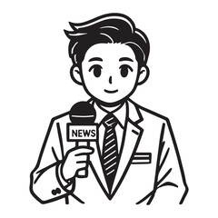 Smiling Male Journalist Reporter Vector Drawing Cartoon Illustration