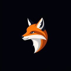 Obraz premium Stylized fox head illustration with vibrant orange and white colors against a dark background