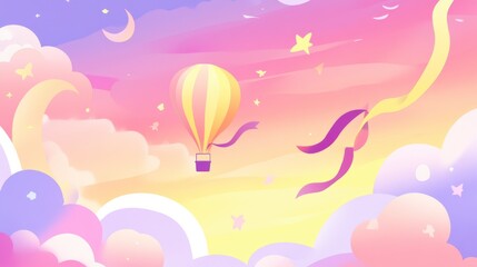 Dreamy Pastel Sky with Hot Air Balloon