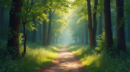 Obraz premium Serene Forest Trail with Sunlight