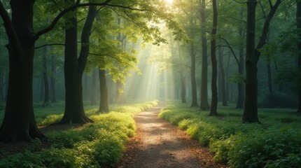 Serene Forest Trail with Sunlight