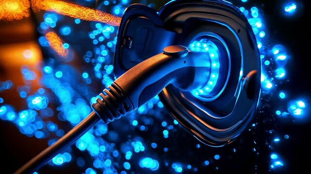 Electric car charging. Animation of glowing neon Electric car charging station icon. vehicle charging point icon isolated , neon sign. Green energy