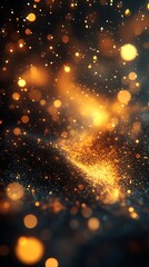 Obraz premium Glamorous golden dust particles scattered across a deep black background, shimmering under soft light for a magical and opulent effect