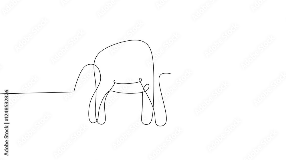 Poster continuous one line drawing animation of an elephant. an elephant isolated on white background. anim
