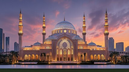 Obraz premium Majestic Grand Mosque at Sunset in UAE