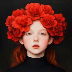 Naklejka premium portrait of a girl wearing red roses