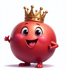 Pomegranate with Crown, 2D Kids Illustration on White Background

