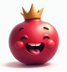 Pomegranate with Crown, 2D Kids Illustration on White Background

