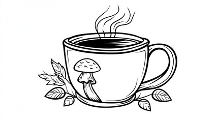 Steaming mushroom tea mug, leaves, autumn