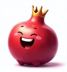 Pomegranate with Crown, 2D Kids Illustration on White Background

